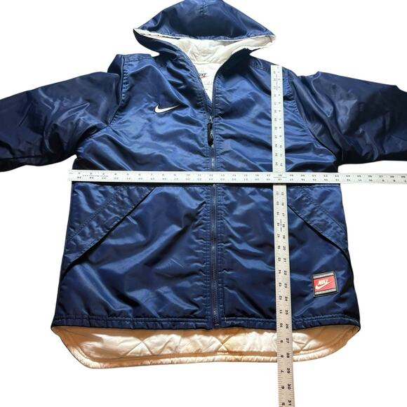 Vintage Nike Puffer Jacket Kids Medium (10-12) Blue Logo Winter Coat 90s Swoosh - Picture 3 of 6